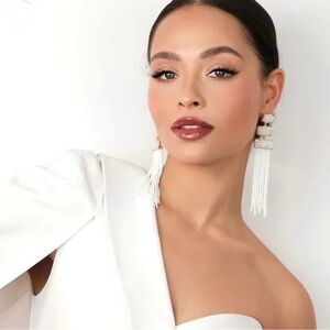 Elegant White Handmade Beaded Tassel Earrings Brand New Never Worn or Used